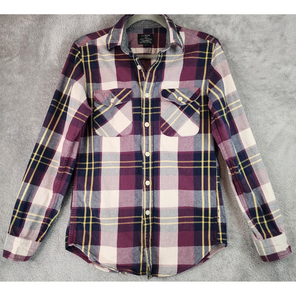 J Crew Shirt Mens XS Burgundy Navy Plaid Heavyweight Flannel Button Down Casual